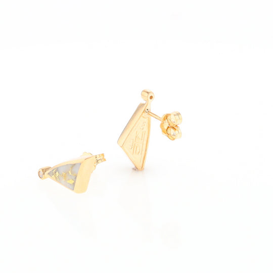 Gold Quartz Earrings Triangle Shape Inlaid with .04ct Round Diamonds - G2