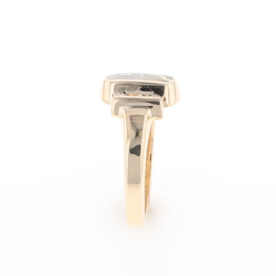 Gold Quartz Ring Oval Inlaid Design with .24ctw Round Diamonds