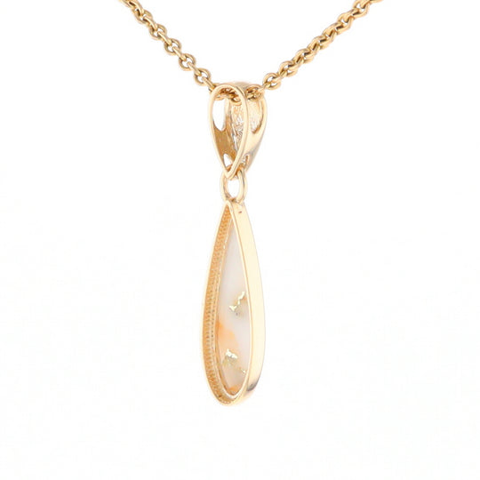 Gold Quartz Necklace Tear Drop Inlaid Pendant