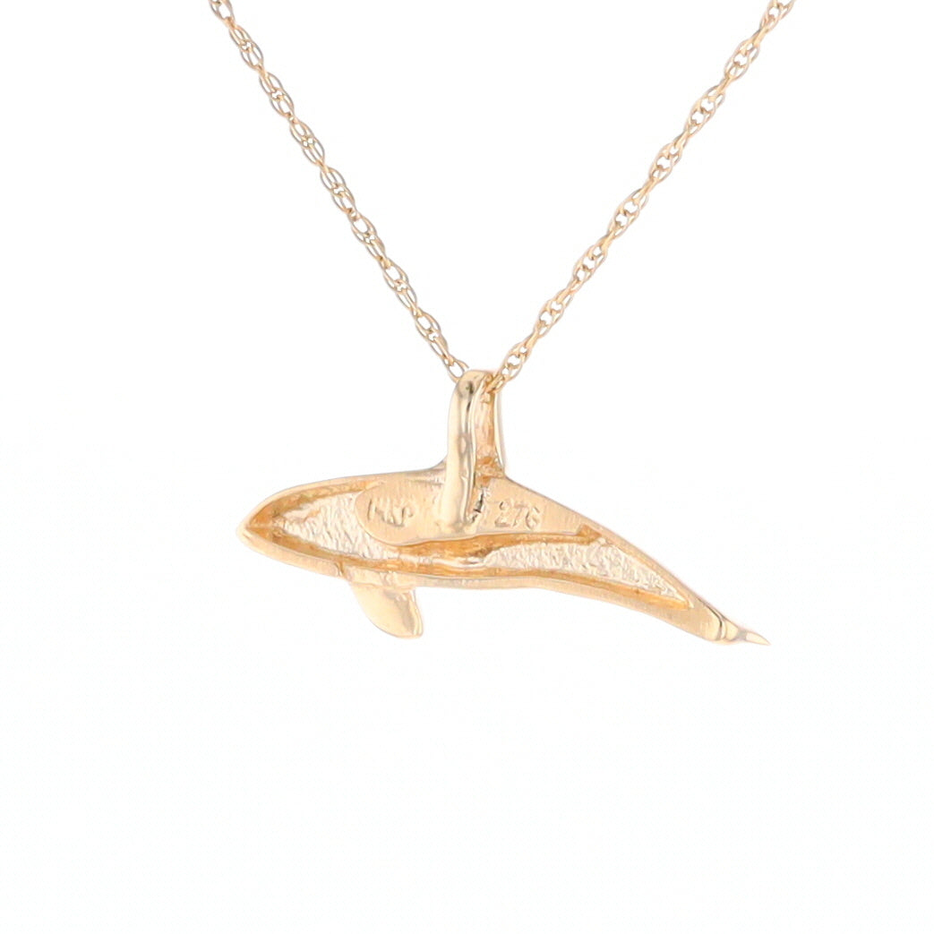 Gold Quartz Necklace Orca Killer Whale Inlaid Sea Life Pendant