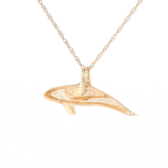 Gold Quartz Necklace Orca Killer Whale Inlaid Sea Life Pendant