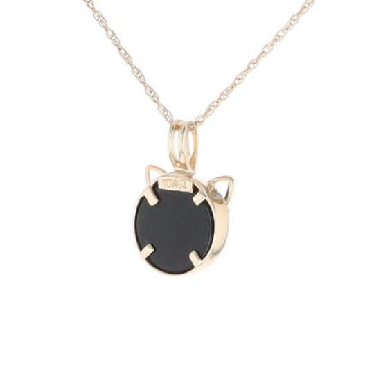 Onyx Cat Pendant with Diamond Eyes
