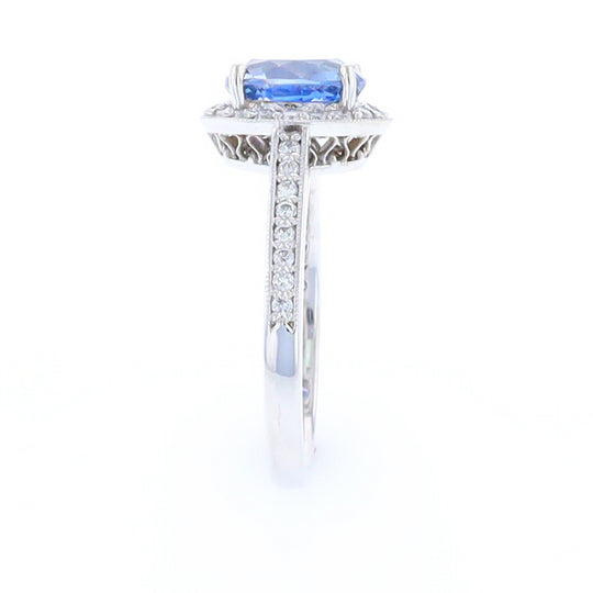 Oval Ceylon Sapphire with Diamond Halo Ring