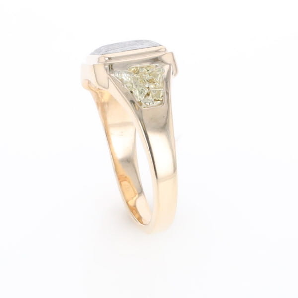 Meteorite Ring Square Inlaid Center Design with Natural Nugget Sides