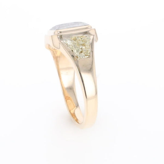 Meteorite Ring Square Inlaid Center Design with Natural Nugget Sides