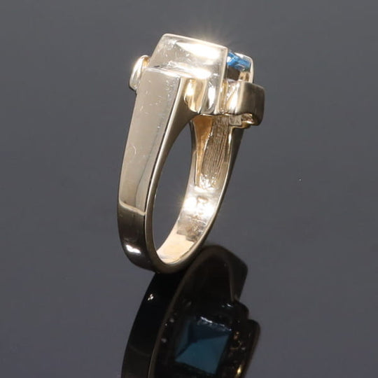 Opal Rings Inlaid Sides Swiss Blue Topaz Center with .24ctw Diamonds