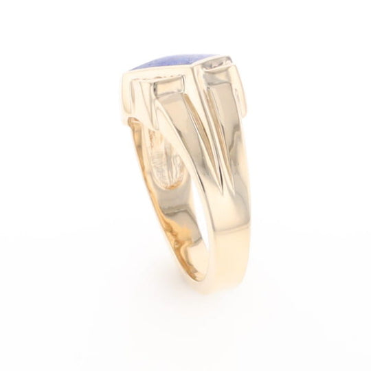 Natural Lapis ring diamond shape inlaid design with .16ctw round diamonds