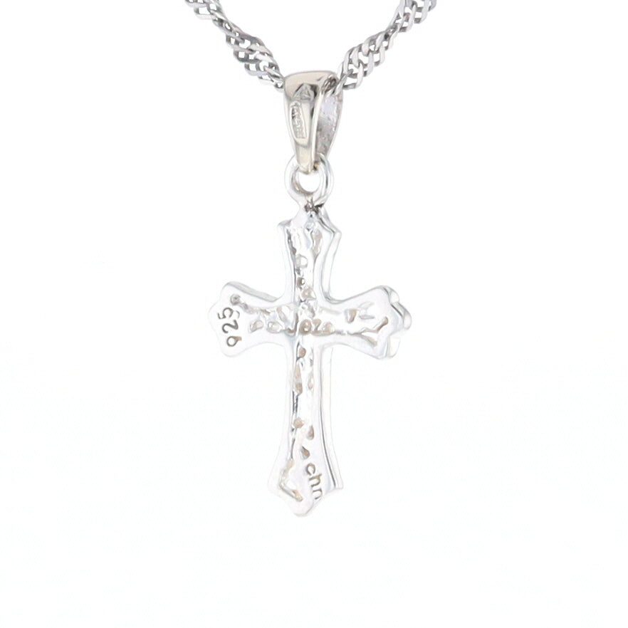 Sterling Silver Flower Cross Pendant