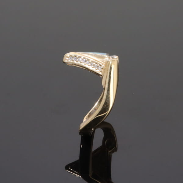 Opal Rings Triangle Inlaid Design with .31ctw Round Diamonds