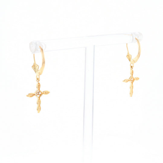 Two-Tone Diamond Cross Earrings