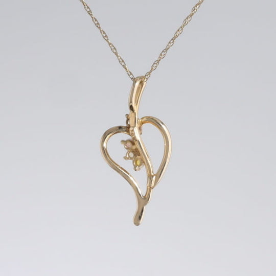 Round Opal & Diamond Heart Necklace