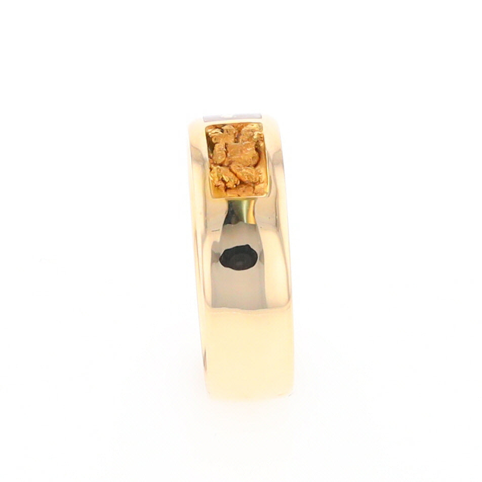 Gold Quartz Ring Rectangle Inlaid with Natural Nugget Sides