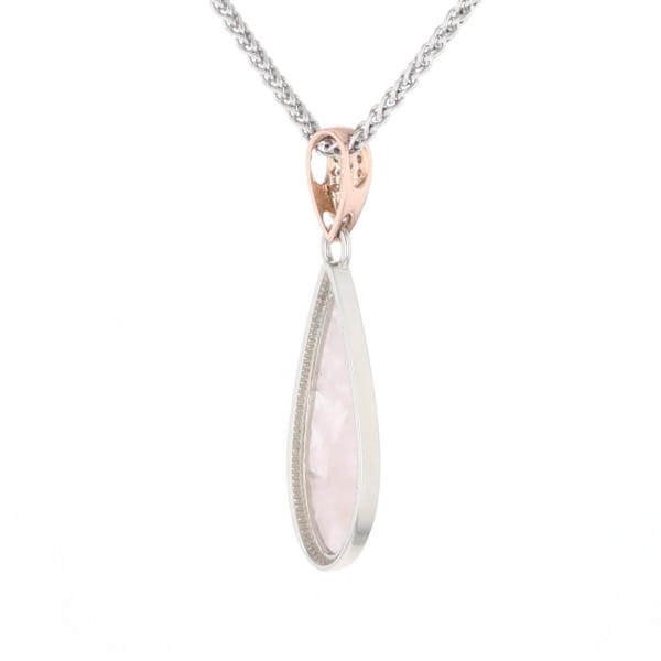 Rose Quartz Teardrop Inlaid Pendant with .11ctw diamonds