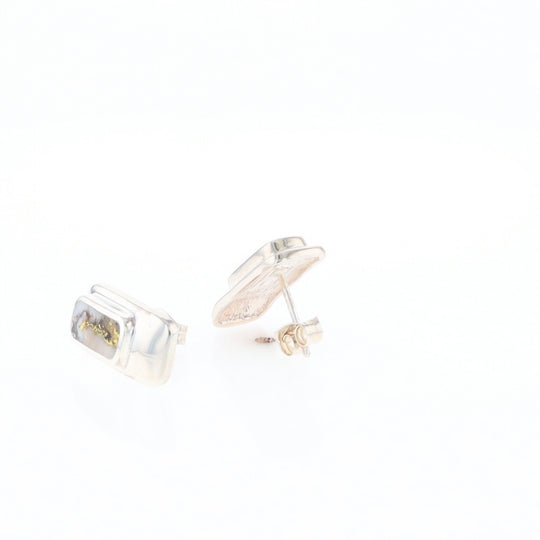 Gold Quartz Inlaid Rectangle Stud Earrings - G3