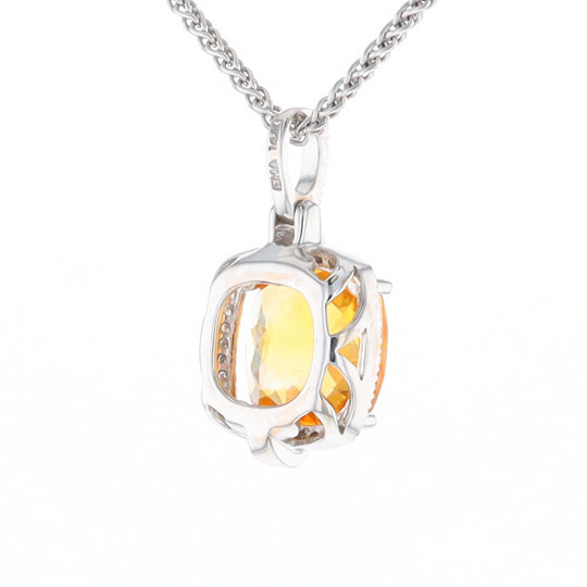 Checkered Citrine Diamond Halo Pendant