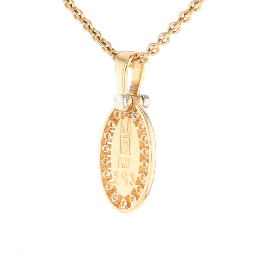 Gold Quartz Pendant Oval Inlaid with .22ctw Round Diamonds Halo