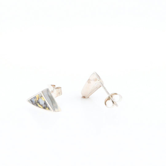 Sterling Silver Gold Quartz Inlaid Triangle Stud Earrings - G3