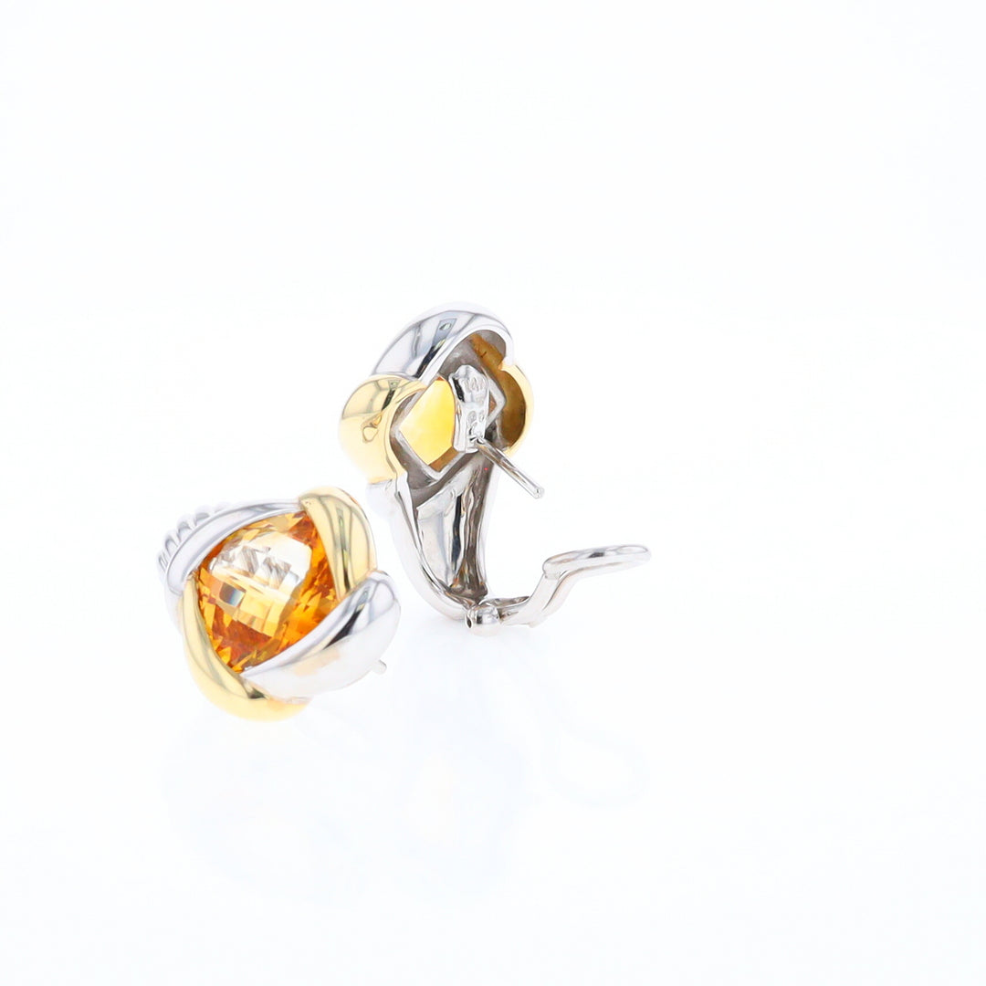 Two-Tone Checkerboard Citrine Earrings