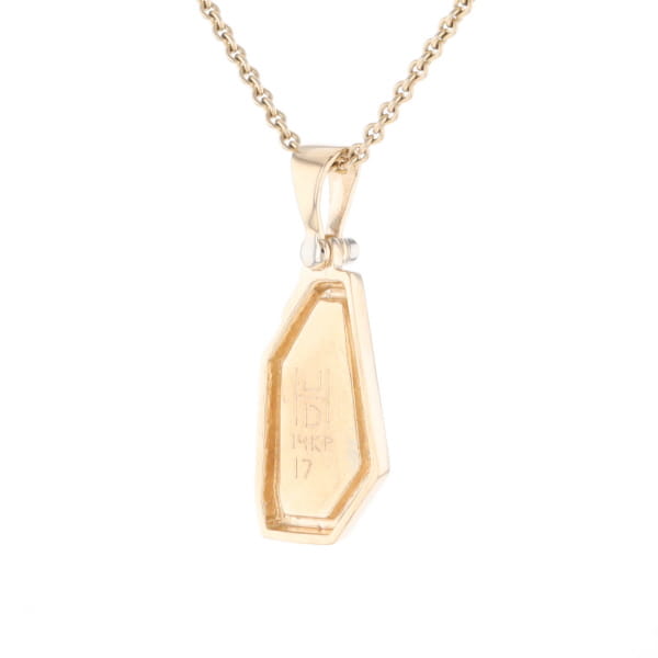 Gold Quartz Necklace .02ct Diamond Geometric Inlaid Design Pendant