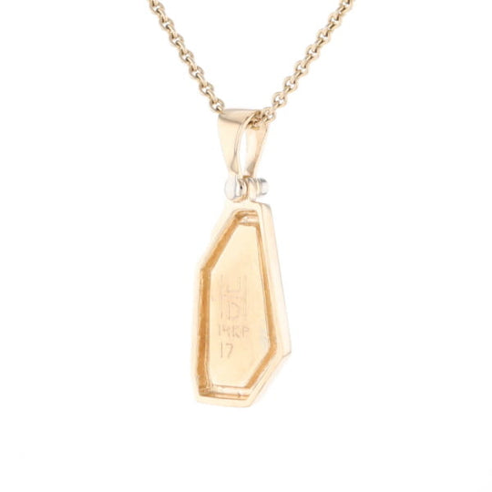 Gold Quartz Necklace .02ct Diamond Geometric Inlaid Design Pendant
