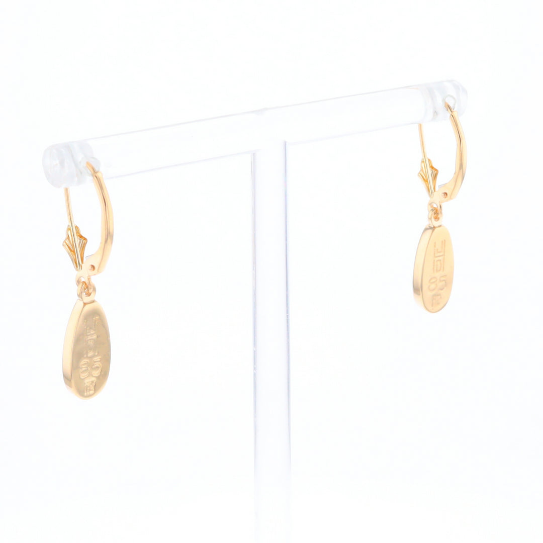 Gold Quartz Earrings Tear Drop Inlaid Lever Backs