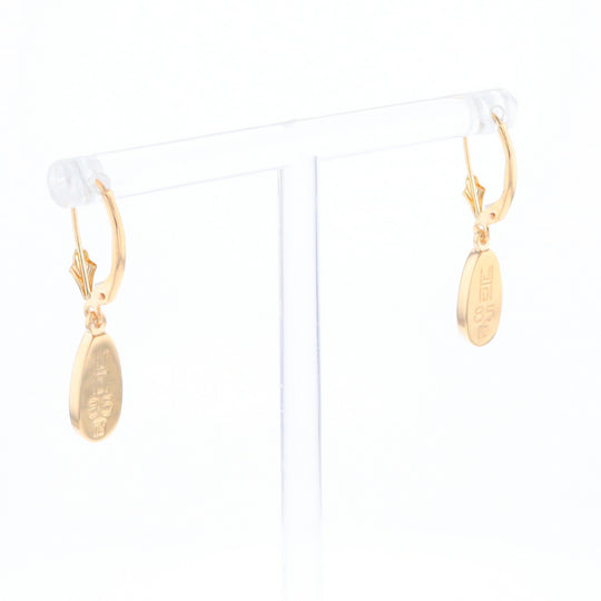 Gold Quartz Earrings Tear Drop Inlaid Lever Backs