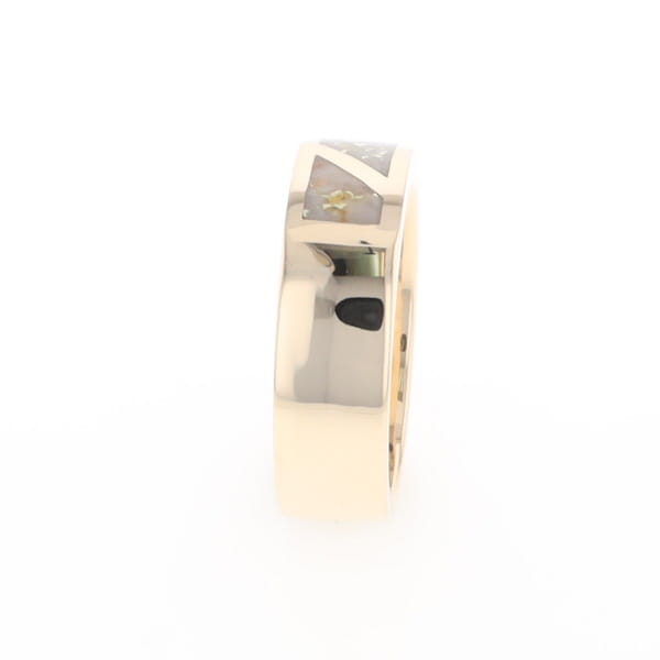 Gold Quartz Ring, 3 Section Inlaid Design