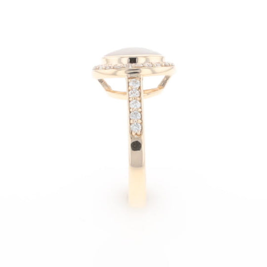 Oval Gold Quartz Inlaid Ring with 0.65ctw Diamond Halo