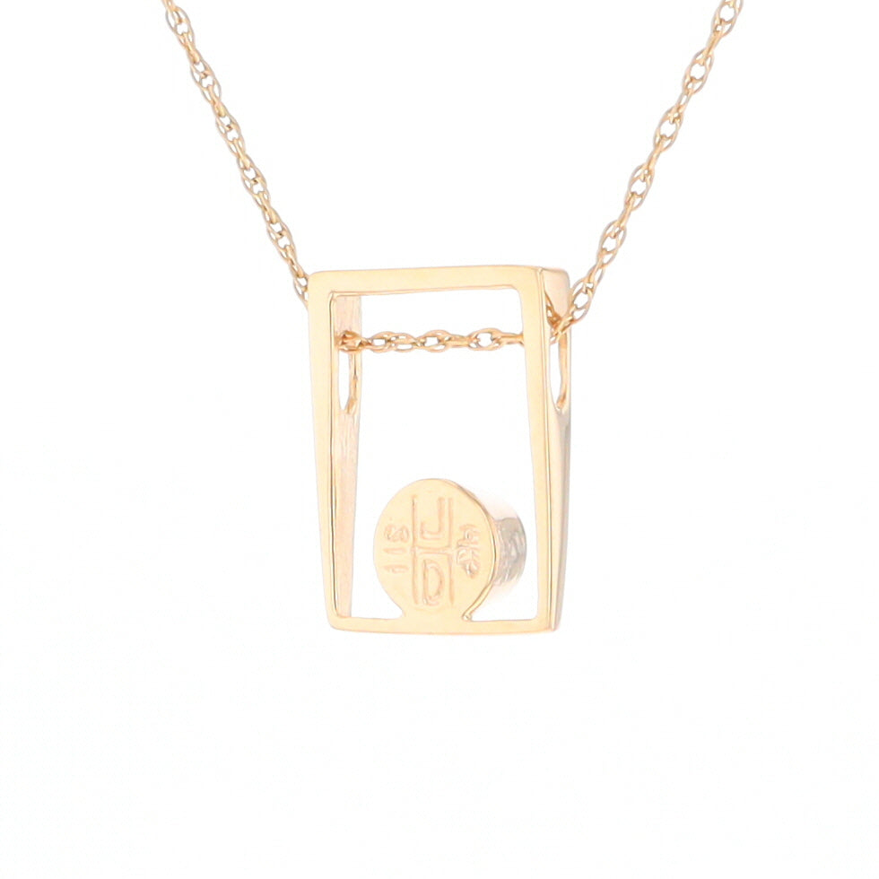 Gold Quartz Necklace Round Inlay Open Rectangle Design Pendant