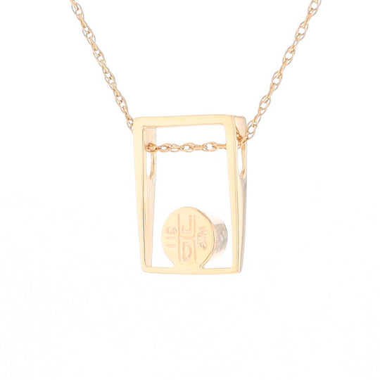 Gold Quartz Necklace Round Inlay Open Rectangle Design Pendant