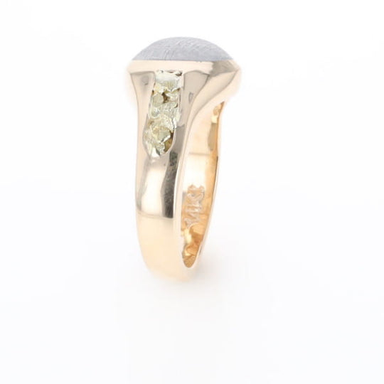 Oval Meteorite Inlaid Ring with Natural Gold Nuggets