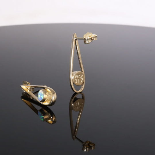 Opal Earrings Round Inlaid Open Tear Drop Design Studs