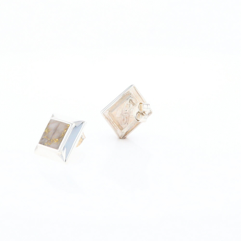 Sterling Silver Gold Quartz Inlaid Square Stud Earrings - G3