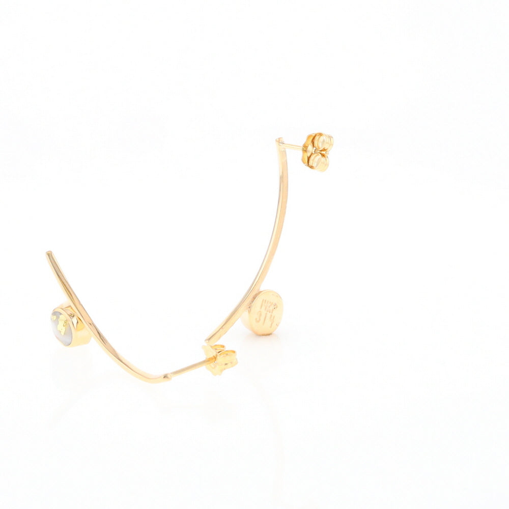 Gold Quartz Earrings Round Inlaid Curved Bar Design