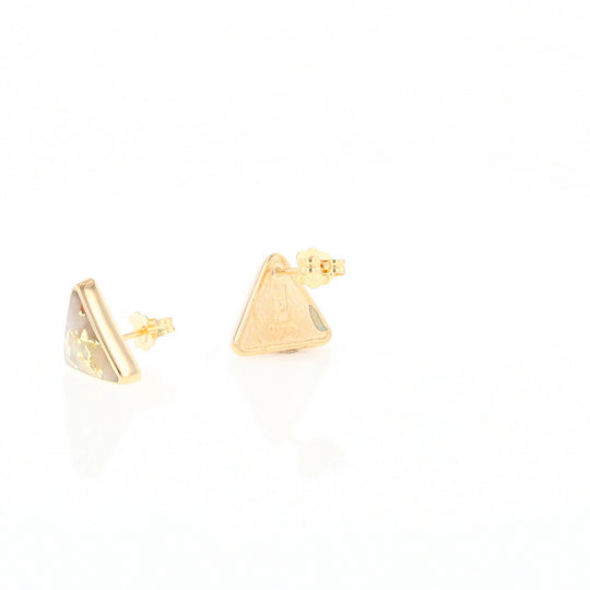 Gold Quartz Earrings Triangle Inlaid Studs - G2