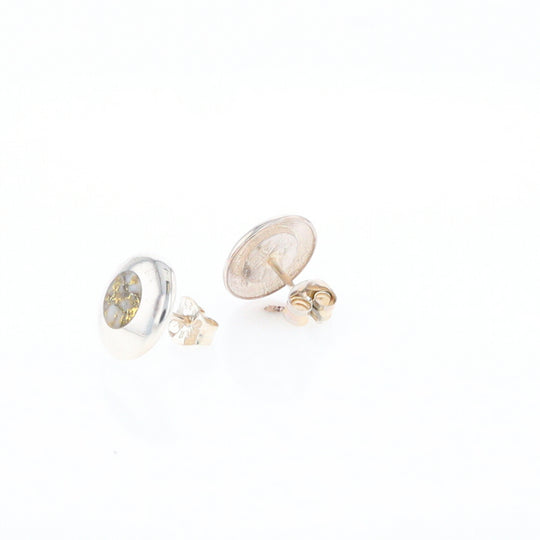 Sterling Silver Gold Quartz Inlaid Circle Stud Earrings - G3