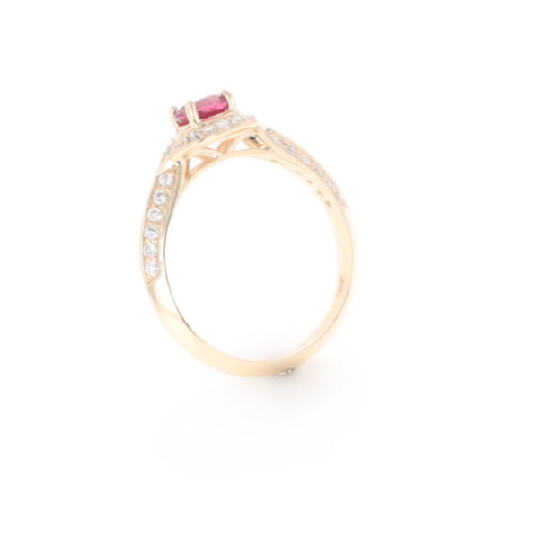 Peaked Halo Pink Tourmaline & Diamond Engagement Ring