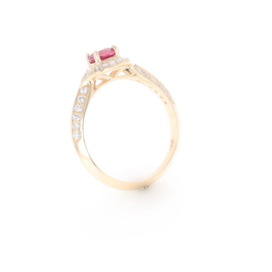 Peaked Halo Pink Tourmaline & Diamond Engagement Ring