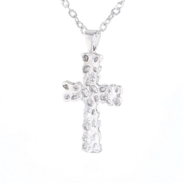Sterling Silver Nugget Pattered Cross Necklace