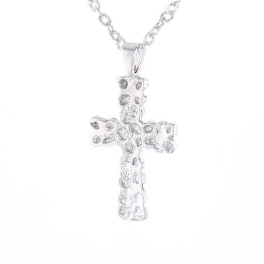 Sterling Silver Nugget Pattered Cross Necklace