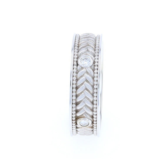 Braided White Gold Men's Ring with Diamond Accents