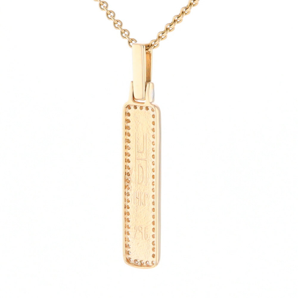 Gold Quartz Necklace, Rectangle Inlaid, .27ctw Diamond Halo Pendant