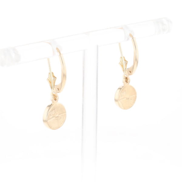 Gold Quartz Earrings Round Inlaid Design Lever Backs
