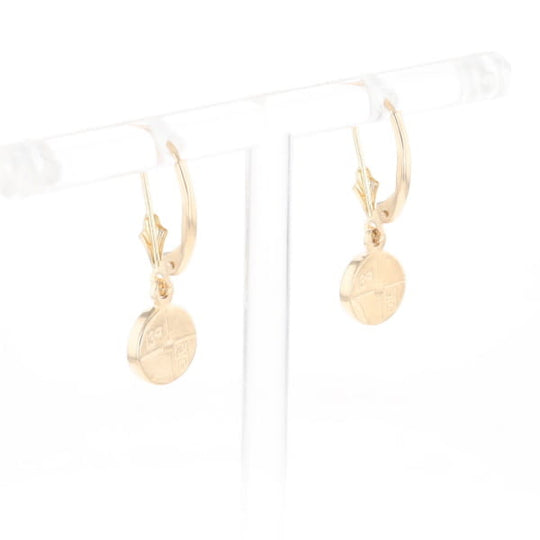 Gold Quartz Earrings Round Inlaid Design Lever Backs