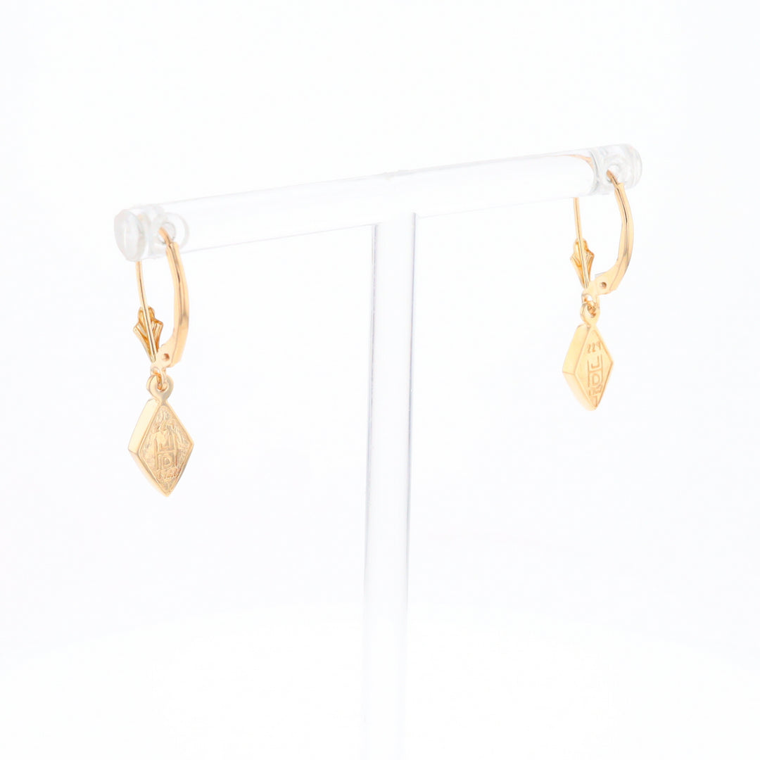 Gold Quartz Earrings Diamond Shape Inlaid Lever Backs G1