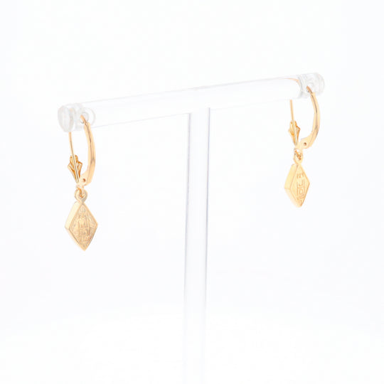 Gold Quartz Earrings Diamond Shape Inlaid Lever Backs G1