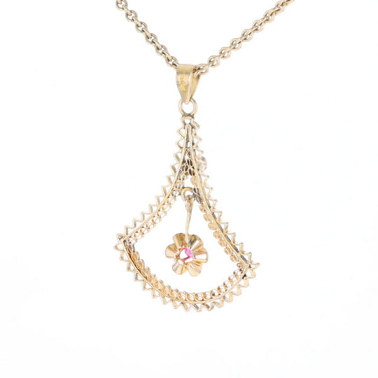 Vintage Buttercup Dangle Ruby Scrollwork Pendant