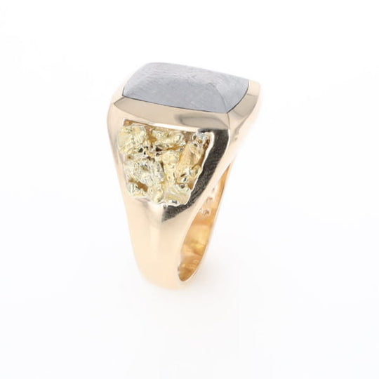 Meteorite Ring Double Side Natural Nuggets Rectangle Inlaid Center