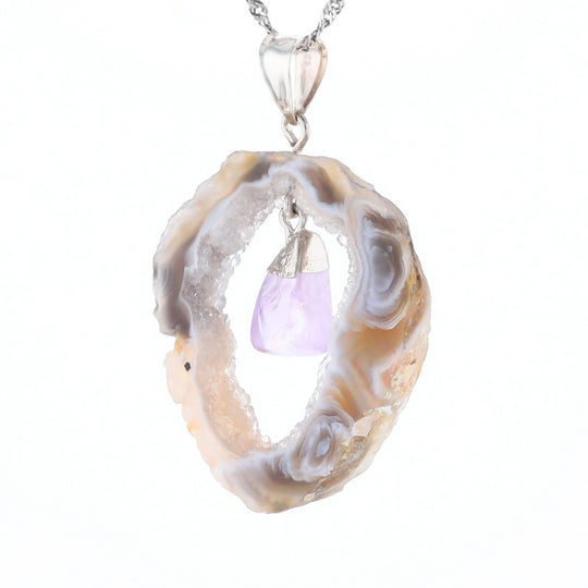 Druzy Quartz With Dangling Amethyst Pendant