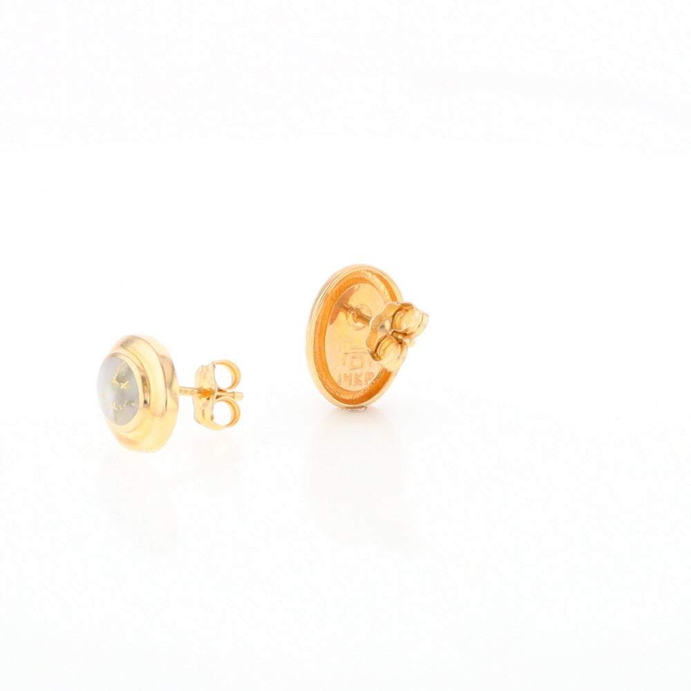 Gold Quartz Earrings Oval Inlaid Design Studs G2